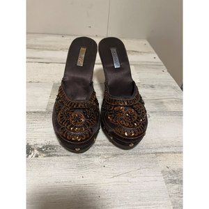 Bamboo Swing woman’s brown with bronze sequined slip on clog size 8